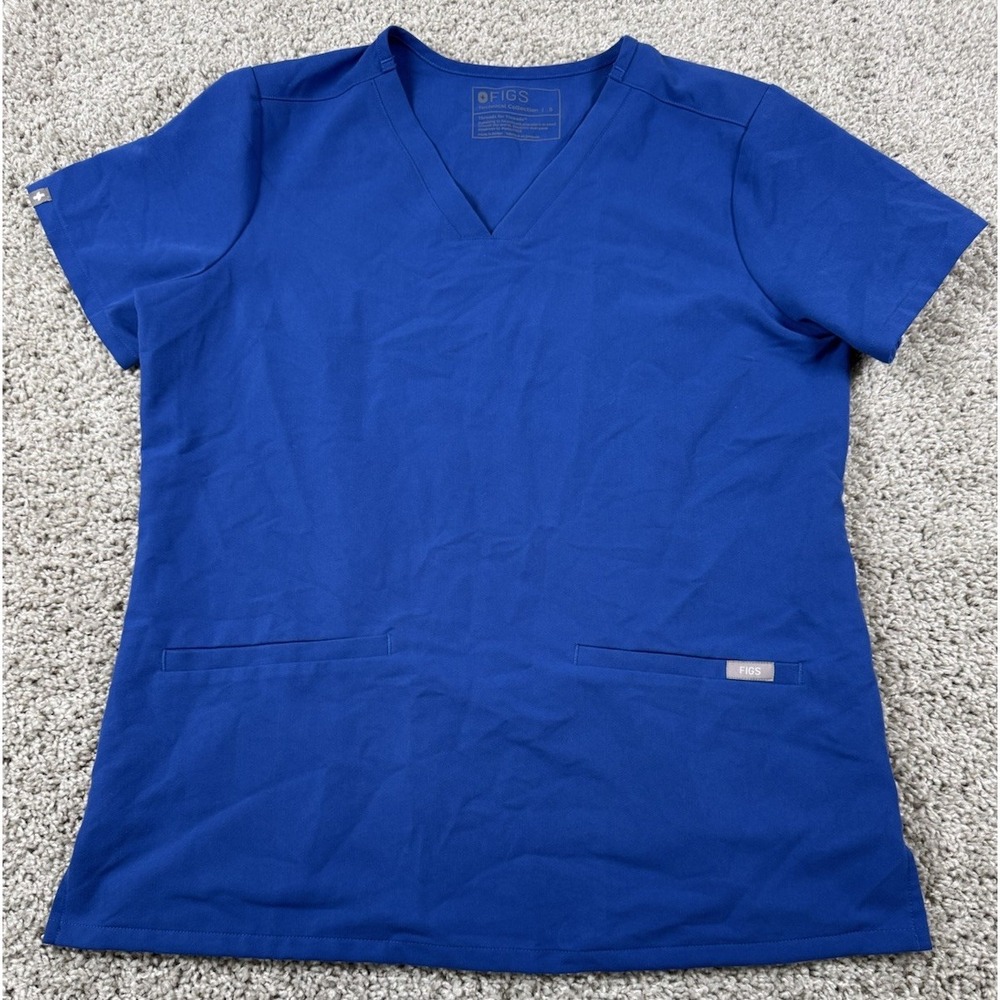 Figs Technical Collection Casma Womens Scrub Top Blue Pockets Small